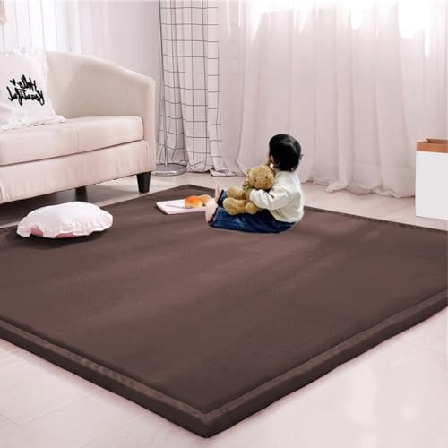 Großer Teppich, Krabbelteppich, weicher Korallensamt, Kinderteppich, Spielmatte, rutschfest, Tatami-Yogamatte für Wohnzimmer, Schlafzimmer (200 x 200 cm, braun) von Rr tianshi