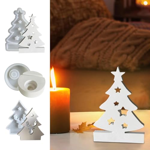 Rrlihjgu 3-teiliges Set aus Kunstharz-Kerzenhalter-Formen für Weihnachtsbaum, inkl. 2 Baumformen und 1 Grundform, leicht zu lösen, Silikonformen für Harzarbeiten, Silikonform, Hauskerze Rrlihjgu 3-teiliges Set aus Kunstharz-Kerzenhalter-Formen für Weihnachtsbaum, inkl. 2 Baumformen und 1 Grundform, leicht zu lösen, Silikonformen für Harzarbeiten, Silikonform, Hauskerze von Rrlihjgu