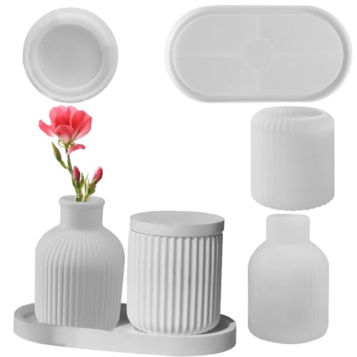 Rrlihjgu 4 Stück Pflanzgefäß-Vasen-Form, Silikon-Pflanzgefäßformen, Vase, Harzformen, Silikon-Set, Epoxidharz, Betonformen, kreativ gestreifte Aufbewahrungsflasche, Stifthalter, Gipsform Rrlihjgu 4 Stück Pflanzgefäß-Vasen-Form, Silikon-Pflanzgefäßformen, Vase, Harzformen, Silikon-Set, Epoxidharz, Betonformen, kreativ gestreifte Aufbewahrungsflasche, Stifthalter, Gipsform von Rrlihjgu