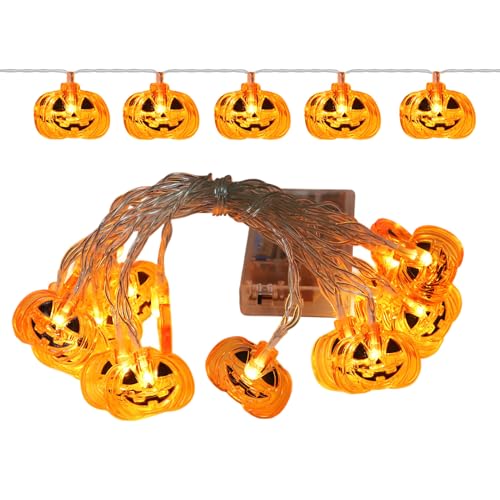 Rrlihjgu Halloween-Kürbis-Lichterkette | Kürbis mit Geistergesicht mit 20 LED-Lichtern, saisonale Außendekoration mit Batterie für Halloween, Party, Garten, Hof, Wand, Baum und von Rrlihjgu