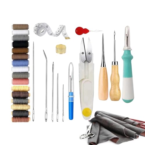 Rrlihjgu Lederherstellungsset, Lederarbeitsset für Anfänger, Lederhandwerk, Nähset, Polster-Reparatur-Set für Zuhause, Ledernähset mit Rrlihjgu Lederherstellungsset, Lederarbeitsset für Anfänger, Lederhandwerk, Nähset, Polster-Reparatur-Set für Zuhause, Ledernähset mit von Rrlihjgu