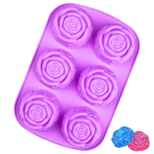 Rrlihjgu Schokoladenform mit Rosen, Silikon, Cupcake-Dekoration, aus Silikon, Blumenform, 6 Mulden, spülmaschinenfest für gekühlte Cocktails von Rrlihjgu