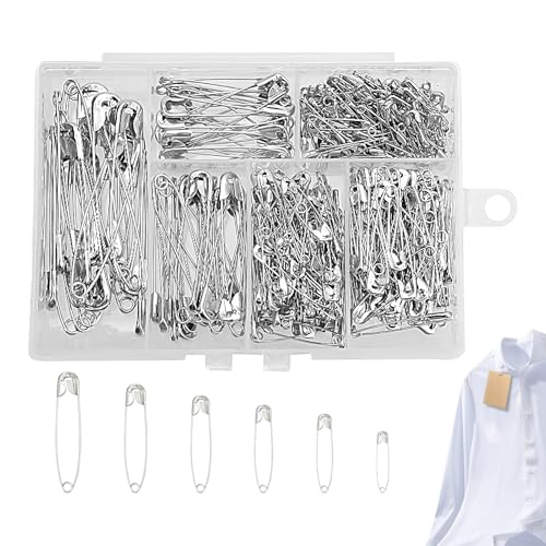 Rrlihjgu Sicherheitsnadeln in verschiedenen Größen, 300 Stück, silberfarben, in großen und kleinen Größen für Kleidung, Nähzubehör aus korrosionsbeständigem Metall, mit Box von Rrlihjgu