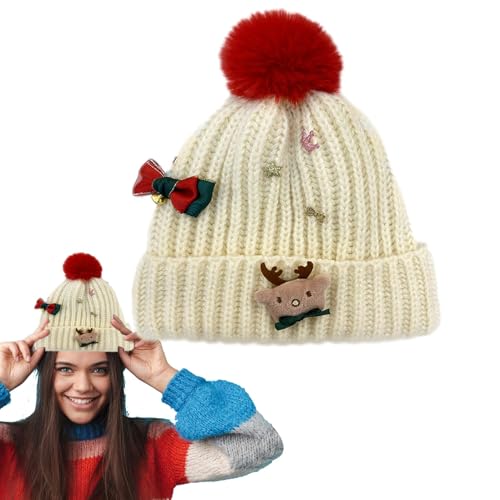 Rrlihjgu Strickmütze für Weihnachten, Strickmütze, Weihnachtsmütze, Unisex, Weihnachtsmütze, Weihnachtsmannmütze, bedruckte Wollmütze, Mütze, Häkelmütze für Weihnachten von Rrlihjgu