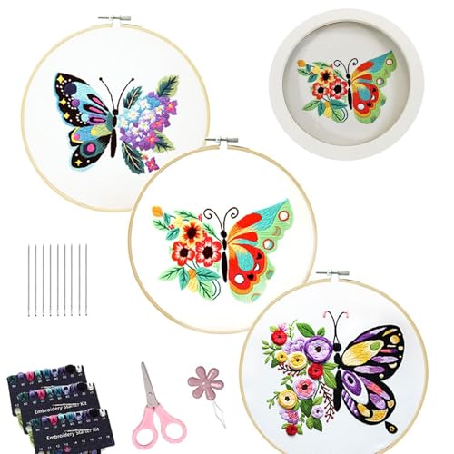 Rrlihjgu Tierstickerei-Set für Anfänger, Blumennadel-Stickerei-Set, 3-teiliges Nähset für Blumen-Tier-Anfänger | Handnadelstich, Ringnadeln von Rrlihjgu