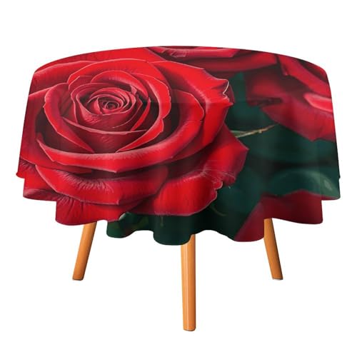 Rrtsmsgh Tischdecke mit roten Rosen, knitterfrei, strapazierfähig, dekorativ, leicht zu reinigen, waschbar, runde Tischdecke für Küche, Esszimmer, Party, Hochzeit, 127 x 127 cm von Rrtsmsgh