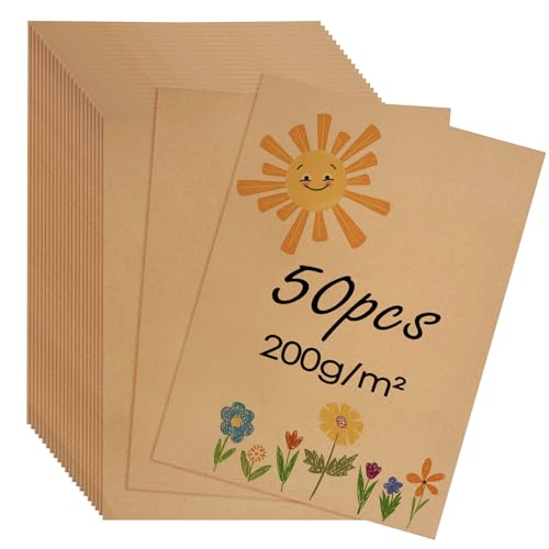 Rseuphiee 50 Stück A4 Kraftpapier, Kraftpapier Karten 21 x 29,7 cm Blanko Postkarten 200 g/m² Craftpapier, Blanko Karteikarten, Zum Erstellen Sie Einladungen, DIY-Blankokarten, Drucken(Braun) von Rseuphiee