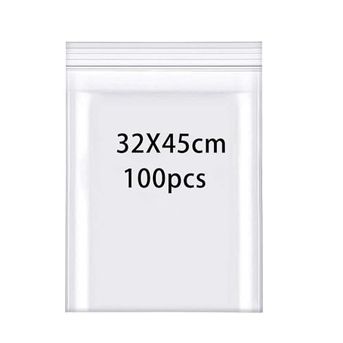 Rshuhx 320mmX450mm Zipper Beutel Wiederverschliessbar 100Stück Wasserdichter 160μm Plastikbeutel Verschließbar Tütchen Polybeutel mit Druckverschluß Kann Kleidung und Schuhe halten Schal Handschuhe von Rshuhx