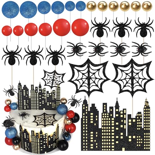 Rsstaixi Spinne Kuchen Topper Spinnennetz Party Dekorationen Star Balls Superhelden Thema Geburtstag Kuchen Dekorationen für Baby Shower Jungen Männer Geburtstag Party Dekorationen Gefälligkeiten von Rsstarxi
