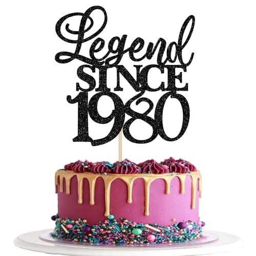 Rsstarxi 1 Pack Legend Since 1980 Cake Topper Glitter Happy 45th Birthday Cake Topper Cheers to 45 Years Cake Decoration for Happy 45th Birthday Wedding Anniversary Party Cake Decorations Black von Rsstarxi