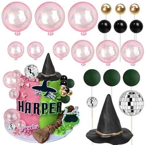 Rsstarxi 21 Stück Magische Hexe Thema Kuchen Dekorationen Silber Glitzer Luftballons Hexenhut Kuchen Pick für Magische Hexe Zauberer Thema Babyparty Geburtstag Halloween Party Kuchen Dekorationen von Rsstarxi