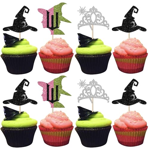 Rsstarxi 24 Stück magische Hexen-Cupcake-Topper, Glitzerkrone, schwarzer Hexenhut, Cupcake-Picks, rosa und grün, Zauberer-Thema, Kuchendekorationen für Hexen-Zauberer-Thema, Babyparty Rsstarxi 24 Stück magische Hexen-Cupcake-Topper, Glitzerkrone, schwarzer Hexenhut, Cupcake-Picks, rosa und grün, Zauberer-Thema, Kuchendekorationen für Hexen-Zauberer-Thema, Babyparty von Rsstarxi