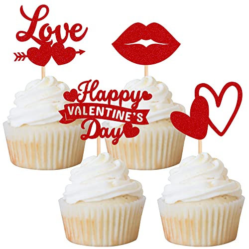 Rsstarxi 24 rote Cupcake-Aufsätze "Happy Valentine's Day" mit Doppelherz, Lippen, Valentinstag, für Geburtstagsparty Rsstarxi 24 rote Cupcake-Aufsätze "Happy Valentine's Day" mit Doppelherz, Lippen, Valentinstag, für Geburtstagsparty von Rsstarxi