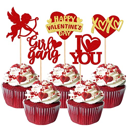 Rsstarxi 30 x Cupcake-Topper "Happy Valentine's Day" mit Aufschrift "I Love You", glitzernd, für Valentinstag, Hochzeit, Verlobung, Party, Rot Rsstarxi 30 x Cupcake-Topper "Happy Valentine's Day" mit Aufschrift "I Love You", glitzernd, für Valentinstag, Hochzeit, Verlobung, Party, Rot von Rsstarxi