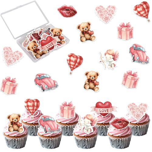 Rsstarxi 56 Stück essbare Reispapier Cupcake Dekorationen "Happy Valentine's Day", "Love", "Love", "Lips", "Flower Bear Cupid" - Kuchendekoration für Hochzeit Rsstarxi 56 Stück essbare Reispapier Cupcake Dekorationen "Happy Valentine's Day", "Love", "Love", "Lips", "Flower Bear Cupid" - Kuchendekoration für Hochzeit von Rsstarxi