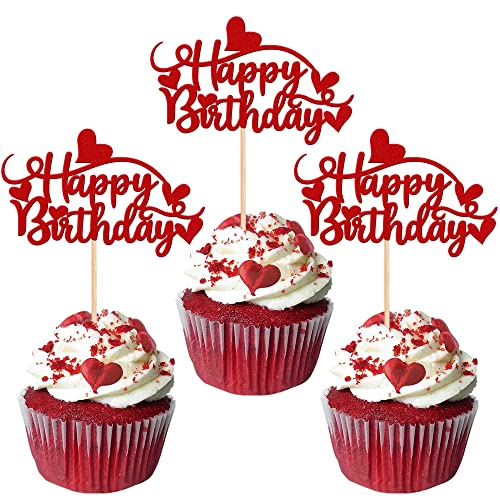 Rsstarxi Cupcake-Aufsätze, Happy Birthday, Herzen, Glitzer, Valentinstag, Geburtstag, Hochzeit, Jubiläum, Party, Kuchendekorationszubehör, Rot, 24 Stück Rsstarxi Cupcake-Aufsätze, Happy Birthday, Herzen, Glitzer, Valentinstag, Geburtstag, Hochzeit, Jubiläum, Party, Kuchendekorationszubehör, Rot, 24 Stück von Rsstarxi