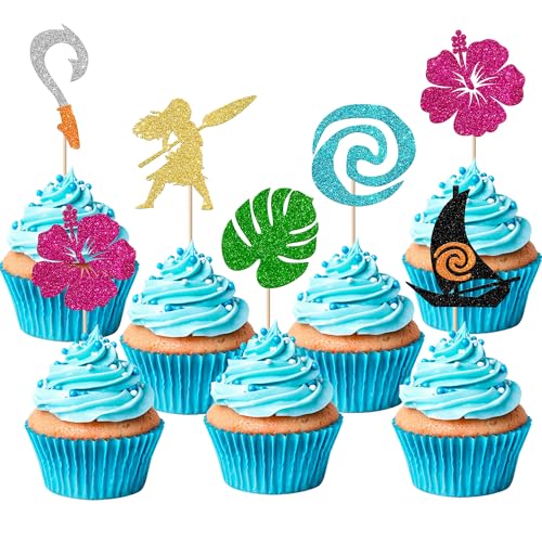 Rsstarxi Cupcake-Aufsätze, Motiv: Vaiana-inspirierte Cupcake-Aufsätze, glitzernd, Palmblatt-Blume, Cupcake-Picks, tropische Hawaii-Luau-Thema, Cupcake-Dekorationen für Babyparty, Geburtstag, Party Rsstarxi Cupcake-Aufsätze, Motiv: Vaiana-inspirierte Cupcake-Aufsätze, glitzernd, Palmblatt-Blume, Cupcake-Picks, tropische Hawaii-Luau-Thema, Cupcake-Dekorationen für Babyparty, Geburtstag, Party von Rsstarxi