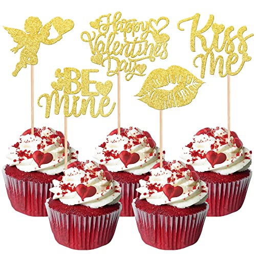 Rsstarxi Cupcake-Aufsätze mit Aufschrift "Happy Valentine's Day", glitzernd, Cupid, Kiss Me Love, Herz, Lippe, Cupcake-Picks, Be Mine, Kuchendekorationen für Valentinstag, Thema, Brautparty Rsstarxi Cupcake-Aufsätze mit Aufschrift "Happy Valentine's Day", glitzernd, Cupid, Kiss Me Love, Herz, Lippe, Cupcake-Picks, Be Mine, Kuchendekorationen für Valentinstag, Thema, Brautparty von Rsstarxi