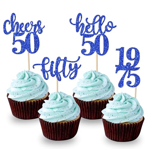 Rsstarxi Cupcake-Topper mit Aufschrift "Hello 50 Birthday", glitzernd, Motiv: Fifty Fabulous Legend Since 1995, Cupcake-Picks, Cheers to 50 Years Kuchendekorationen für Happy 50th Birthday, von Rsstarxi