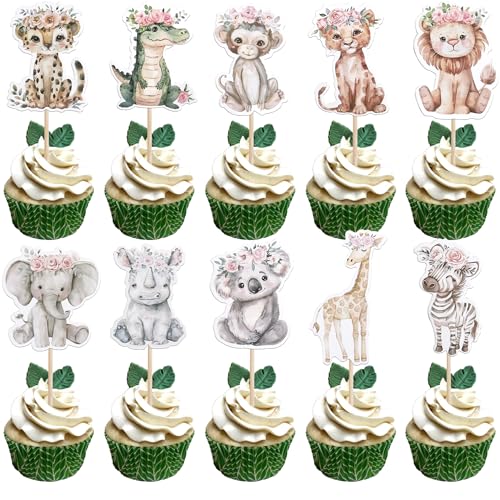 Rsstarxi Cupcake-Topper mit Dschungel-Safari-Tiermotiven, Koala, Elefant, Löwe, Cupcake-Picks, Krokodil-Affe, Baby-Tiere, Kuchendekorationen für Wildtiere, Geburtstag, Babyparty, Partyzubehör, 40 Rsstarxi Cupcake-Topper mit Dschungel-Safari-Tiermotiven, Koala, Elefant, Löwe, Cupcake-Picks, Krokodil-Affe, Baby-Tiere, Kuchendekorationen für Wildtiere, Geburtstag, Babyparty, Partyzubehör, 40 von Rsstarxi