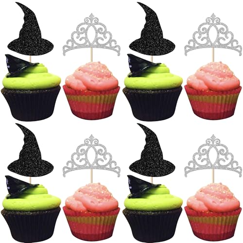 Rsstarxi Cupcake-Topper mit magischem Hexen-Motiv, schwarzer Glitzer, Hexenhut, Cupcake-Picks, silberne Krone, Kuchendekorationen für Hexen-Zauberer-Thema, Babyparty, Geburtstagsparty Rsstarxi Cupcake-Topper mit magischem Hexen-Motiv, schwarzer Glitzer, Hexenhut, Cupcake-Picks, silberne Krone, Kuchendekorationen für Hexen-Zauberer-Thema, Babyparty, Geburtstagsparty von Rsstarxi