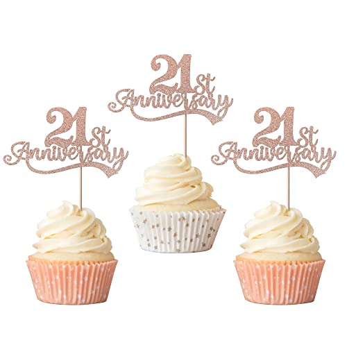 Rsstarxi Cupcake-Topper zum 21. Jahrestag, glitzernd, Cupcake-Picker zum 21. Geburtstag, Kuchendekorationen für den 21. Jahrestag, Geburtstag, Partyzubehör, Roségold, 24 Stück Rsstarxi Cupcake-Topper zum 21. Jahrestag, glitzernd, Cupcake-Picker zum 21. Geburtstag, Kuchendekorationen für den 21. Jahrestag, Geburtstag, Partyzubehör, Roségold, 24 Stück von Rsstarxi