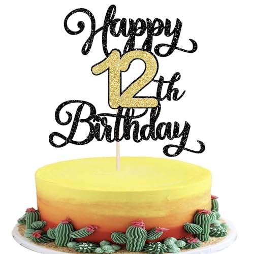 Rsstarxi Tortenaufsatz "Happy 12th Birthday", Schwarz / Gold, Glitzer, Aufschrift "Cheers to 12 Years", 1 Stück Rsstarxi Tortenaufsatz "Happy 12th Birthday", Schwarz / Gold, Glitzer, Aufschrift "Cheers to 12 Years", 1 Stück von Rsstarxi