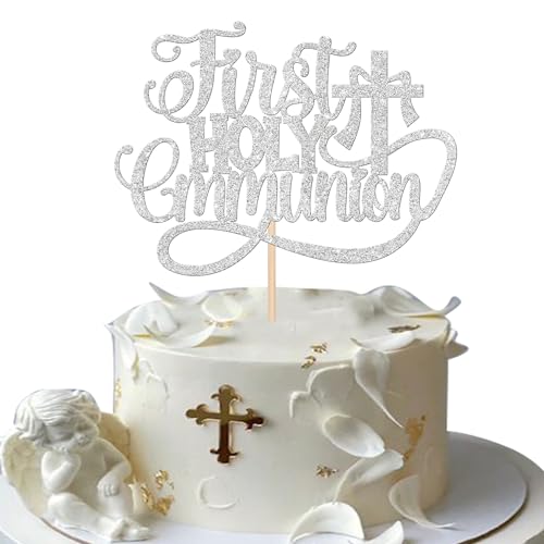 Rsstarxi Tortenaufsatz für die Erstkommunion, Glitter, religiöser Gott, Segen, Kreuz, christliche Taufe, Kuchendekoration für Erstkommunion, Taufe, Babyparty, Party, Kuchendekorationen, Silber, 1 von Rsstarxi