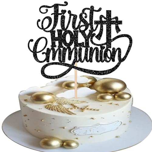 Rsstarxi Tortenaufsatz für die Erstkommunion, glitzernd, christliche Taufe, religiöser Gott, Segen, Kreuz, Kuchendekoration für Taufe, Babyparty, Erstkommunion, Party, Kuchendekorationen, Schwarz, 1 von Rsstarxi