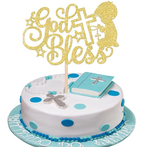 Rsstarxi Tortenaufsatz für die Taufe, für die Erstkommunion, für Taufe, Babyparty, Geburtstag, Party, Kuchendekoration, goldfarben, 1 Stück von Rsstarxi