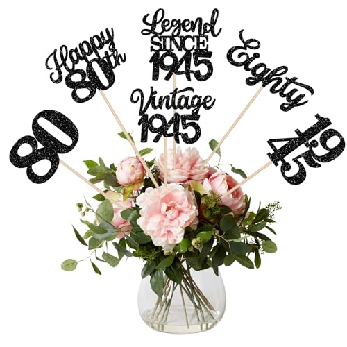 Tafelaufsätze zum 80. Geburtstag, Partydekorationen für Männer, Vintage-Legende seit 1945, Tischdekoration zum 80. Geburtstag, Party, Dekoration, Schwarz, 12 Stück Tafelaufsätze zum 80. Geburtstag, Partydekorationen für Männer, Vintage-Legende seit 1945, Tischdekoration zum 80. Geburtstag, Party, Dekoration, Schwarz, 12 Stück von Rsstarxi