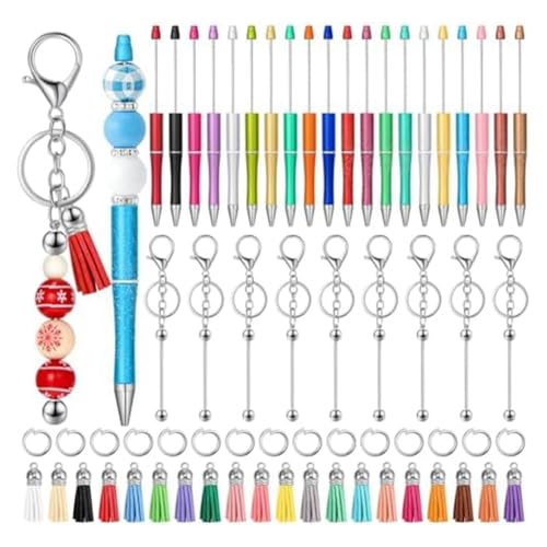 Rtauhife 20 Stück Perlenstifte, 20 Stück Perlen-Schlüsselanhängerstangen, DIY-Schlüsselanhänger-Zubehör-Set mit Quasten für Bastelprojekte von Rtauhife
