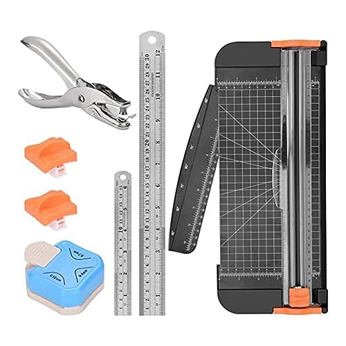 Rtauhife Bürobedarf-Set, 30,48 cm Papierschneider, Ersatzklinge X5,82 cm Einzelner Ecklochstanzer, Eckmesser, Metalllineal - Robust und Einfach zu Bedienen von Rtauhife