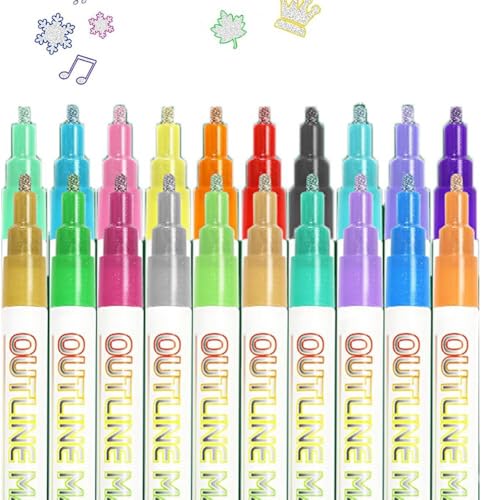 Rtauhife Metallic Outline Paint-Marker, 20 Farben Schimmernde Outline-Markerstifte, Signature Metallic Outline Paint-Marker, Einfache Installation von Rtauhife