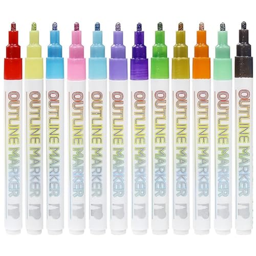 Rtauhife Metallic Outline Paint Markers, 12 Farben Schimmernde Outline Marker Stifte, Signature Metallic Outline Paint Markers, Einfach zu Verwenden Rtauhife Metallic Outline Paint Markers, 12 Farben Schimmernde Outline Marker Stifte, Signature Metallic Outline Paint Markers, Einfach zu Verwenden von Rtauhife