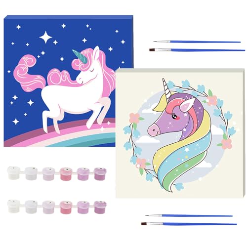 RtottiM 2 Stück Malen Nach Zahlen Kinder Einhorn 20 * 20 cm DIY Ölgemälde Paint by Numbers Malen Nach Zahlen ab 5 6 7 8 9 10+ Malen Nach Zahlen Anfänger Einhorn für Geschenk Jungen Mädchen Kinder von RtottiM