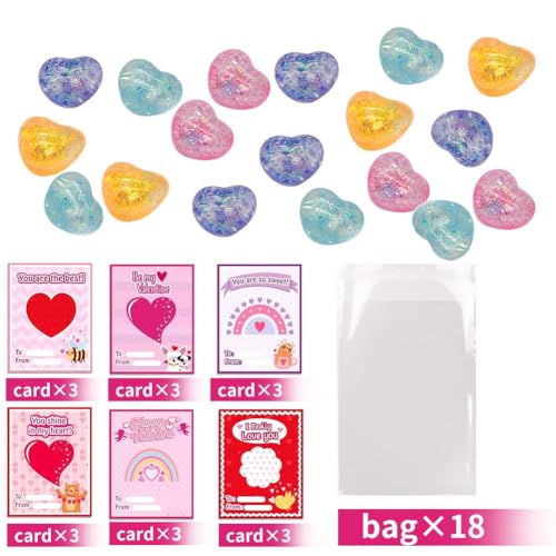 Valentinstagsgeschenke für Kinder, Herz-Stressbälle mit Valentinstagskarten, Herz für Kinder, Klassenzimmer, Exchan-Spielzeug, 18 Stück Valentinstagsgeschenke für Kinder, Herz-Stressbälle mit Valentinstagskarten, Herz für Kinder, Klassenzimmer, Exchan-Spielzeug, 18 Stück von Rtyweth