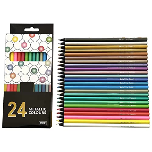 24 Graf Metallic Colored Bleistifte Seortierter Malvorlagen Set Holzzeichnung Stifte Für Kinder Kunst Zeichnen Malbuchbuch von Ruarby