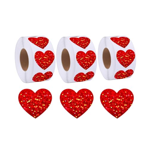 3 Rollen 25 mm Herz-Aufkleber, 2,5 cm, Herz-Aufkleber, Etiketten, Valentinstag, selbstklebend, für Bastelarbeiten, Umschläge, Karten, selbstklebend von Ruarby