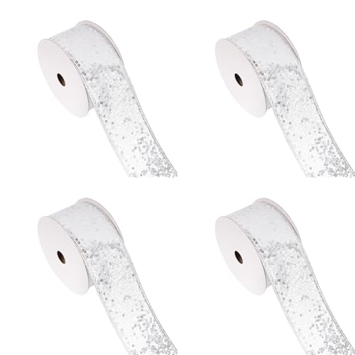 4 Stück Weihnachten Schmetterling Bowknot Bänder für Feste Baumschmuck Polyester Pailletten Seidenband Dekoband 4 Stück Weihnachten Schmetterling Bowknot Bänder für Feste Baumschmuck Polyester Pailletten Seidenband Dekoband von Ruarby
