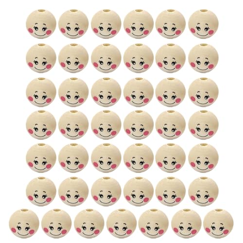 50 Stück Runde Loch Holz Lächeln Gesichtsperlen Sets Für DIY Dekorationen Lächelnde Holzperlen Natürliche Holzperlen Zum Basteln Perlen Für Die Schmuckherstellung von Ruarby