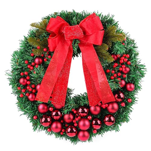 Glitzernde Weihnachtskugel und Schleifenkranz, Weihnachtskugel Kranz, bunt, PVC, Wandbehang, Festival-Dekoration, Kugel Glitzernde Weihnachtskugel und Schleifenkranz, Weihnachtskugel Kranz, bunt, PVC, Wandbehang, Festival-Dekoration, Kugel von Ruarby