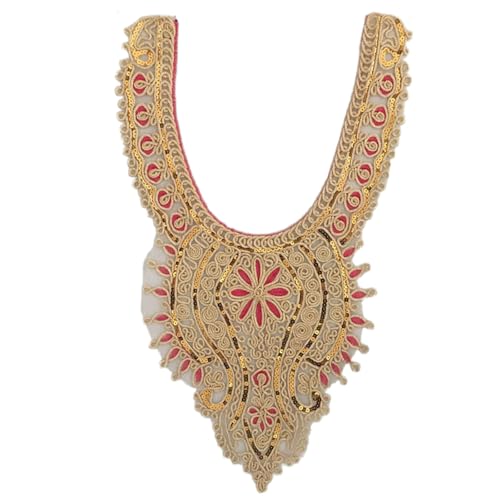 Goldener bestickter Kragen, Pailletten-Blumenapplikationen, Zierspitze, Ausschnitt, Nähflicken, Bekleidungszubehör, Hochzeits-Outfit, Kragen von Ruarby