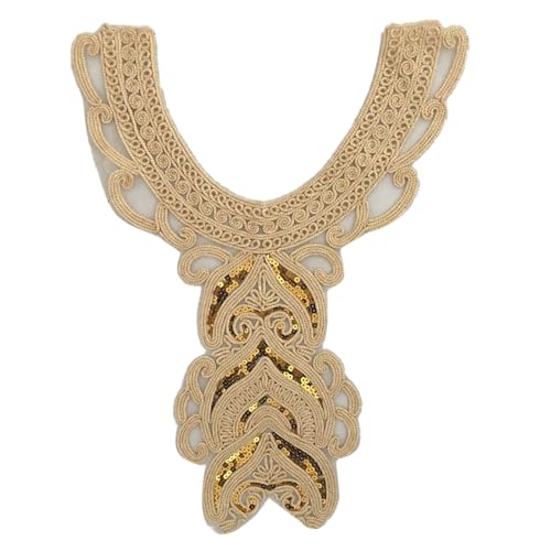 Goldener bestickter Kragen, Pailletten-Blumenapplikationen, Zierspitze, Ausschnitt, Nähflicken, Bekleidungszubehör, Hochzeits-Outfit, Kragen von Ruarby