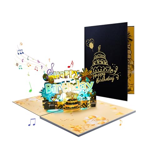 Popup Geburtstagskarte mit Musik und Lichtern, faltbare Grußkarte mit Umschlag, handgefertigte Postkarte für Familie, Umschlagbox-Set von Ruarby