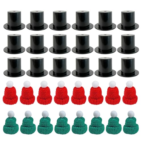 Ruarby 32 Stück Weihnachtsmann- und Zylindermützen-Kollektion, Miniatur-Strick, Weihnachtsmann- und Zylinderhüte für Weihnachtsdekoration, Geschenke, Miniatur von Ruarby