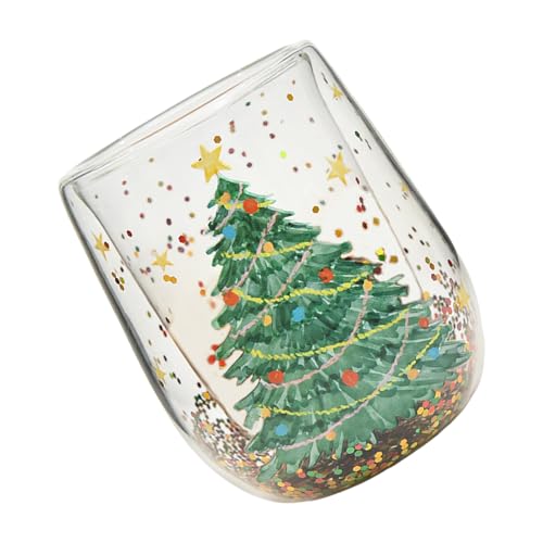 Ruarby Einzigartiger, doppellagiger Glasbecher mit einzigartigem Feiertagsmotiv, doppellagiger Glasbecher mit Weihnachtsbaum-Designs, Festival-Geschirr von Ruarby