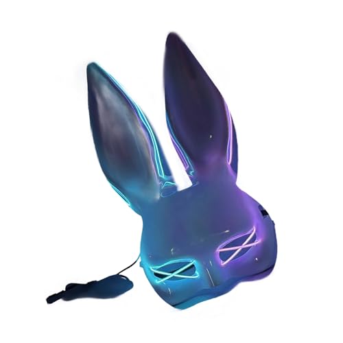 Ruarby Leuchtende Hasengesicht, Halloween, LED-beleuchtetes Gesicht, Kaninchen, halbes Gesicht, Kostüm für Damen, Karneval von Ruarby