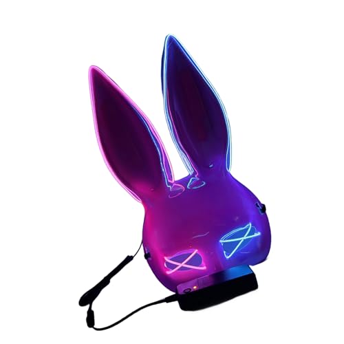 Ruarby Leuchtende Hasengesicht, Halloween, LED-beleuchtetes Gesicht, Kaninchen, halbes Gesicht, Kostüm für Damen, Karneval von Ruarby
