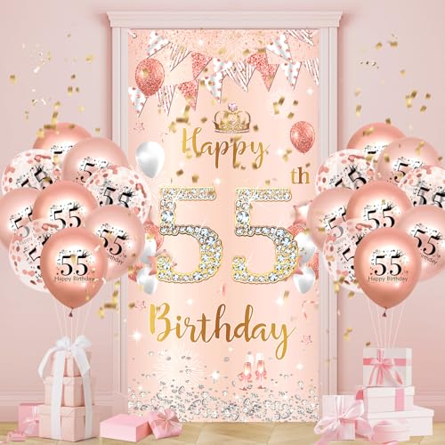 55.Geburtstagsdeko Frauen,Roségold 55 Banner mit Luftballons,55.Geburtstag Dekoration für 55 Jahre Frauen 55th Happy Birthday Geburtstags Hintergrund Türbanner 55.Ballon Jubiläum Geburtstag Party Deko 55.Geburtstagsdeko Frauen,Roségold 55 Banner mit Luftballons,55.Geburtstag Dekoration für 55 Jahre Frauen 55th Happy Birthday Geburtstags Hintergrund Türbanner 55.Ballon Jubiläum Geburtstag Party Deko von Ruarruly
